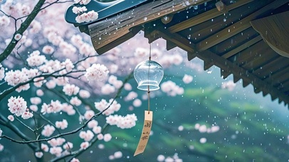 雨中屋檐下的风铃