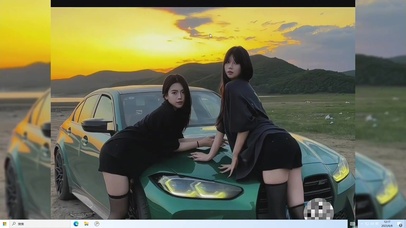 夕阳下 性感黑丝车模大长腿美女