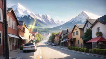 雪山下的小镇街道