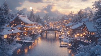 灯火阑珊冬日水乡古镇