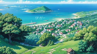 4K唯美治愈夏日动漫海边小镇