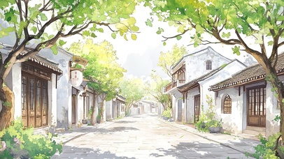 清新自然古镇石板路街道