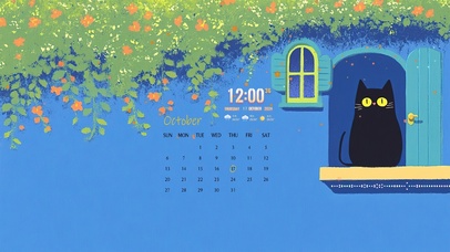 简约花墙小黑喵