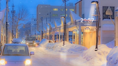唯美治愈下雪的街道