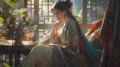 【4K】唯美古风，汉服互动美女