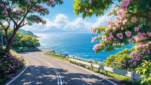 护眼花树公路海景