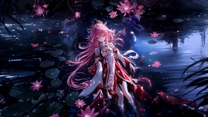 雪墨壁纸丨八重神子丨镜影成璧丨