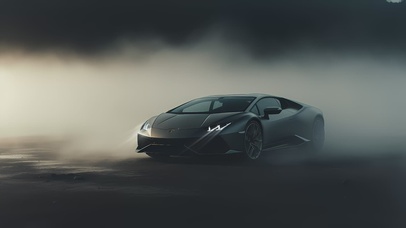 4K雾中兰博基尼跑车
