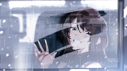 4K极简雨滴车窗少女