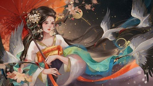 4K古风仙鹤少女