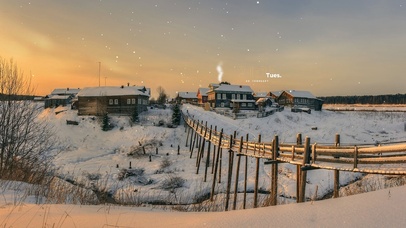 唯美治愈冬季黄昏小镇