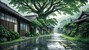 下雨古镇街道