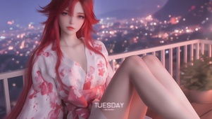 阳台上和服女孩