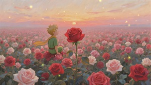 莫奈风格玫瑰花中的小王子