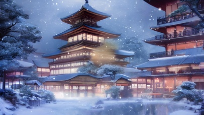 雪中的日式温泉酒店