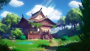 4K治愈阳光下树林木屋