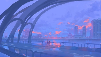 4K唯美桥下流水，桥上夕阳