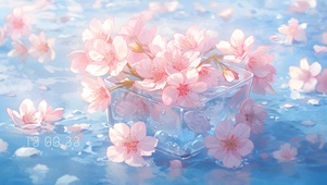 4k 樱花冰块