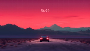 荒漠公路，粉色天空