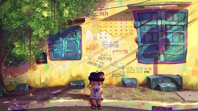 马路边的小男孩