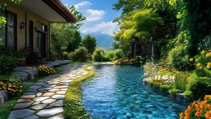 山上庭院溪水小路