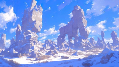 静谧雪天岩石群