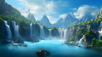 4k蓝色水潭瀑布