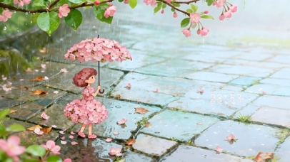 雨天樱花芭蕾小女孩