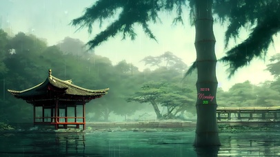 治愈 护眼春雨凉亭