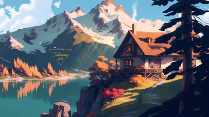 唯美 雪山湖畔美景