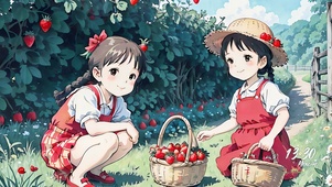 田园系列-草莓园里的双生姐妹