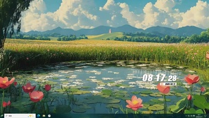 护眼白云树木河流桌面主题