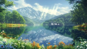 4k 蓝天白云绿林湖泊