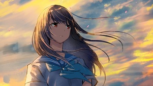 夕阳下的美少女