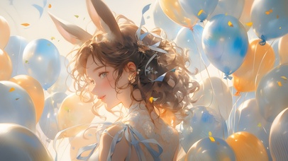 兔耳气球美女
