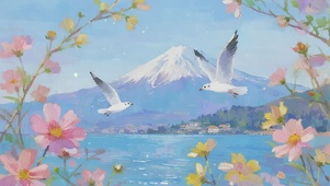 海鸥与花海