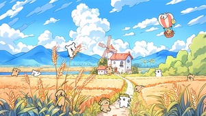 秋收麦田小狗