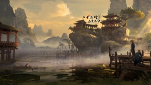 晨曦山水楼台