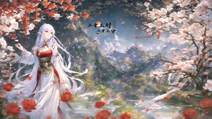 4k 唯美古风桃花林少女