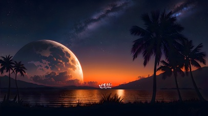 夕阳星球流星大海