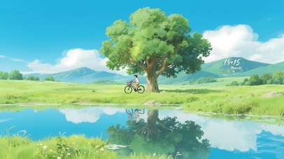 4K 护眼绿色平原和蓝天