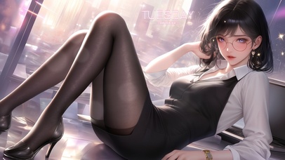 高跟短发眼镜少女