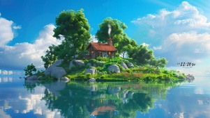 4K清新湖水小岛