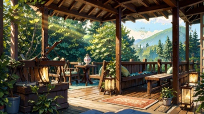 4K森林小屋晨曦阳光鸟鸣