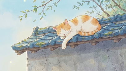 屋顶上的慵懒猫咪