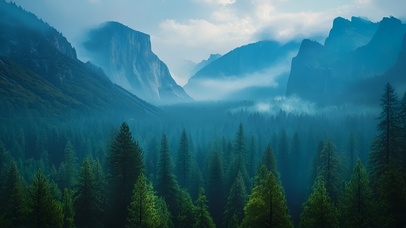 青峦叠翠，雾漫深林