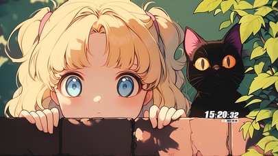 可爱女孩和黑猫