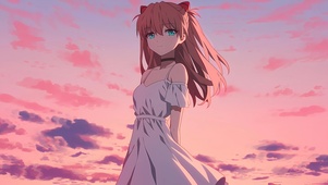 粉色天空下的女孩
