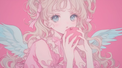 可爱少女插画治愈粉色天使女孩