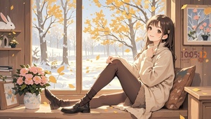 晴雪窗前的少女